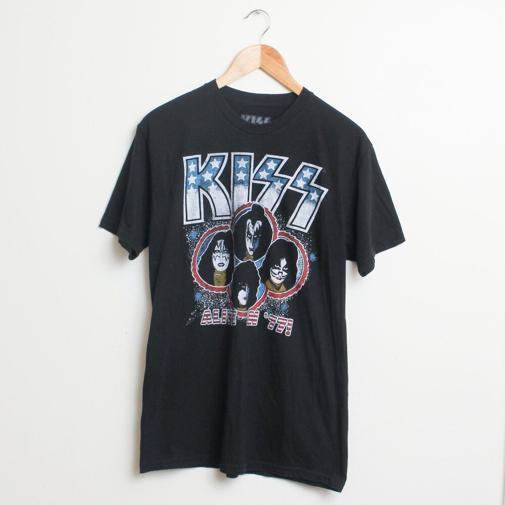 Kiss Alive N 77 Shirt Mens Large Black Rock Band Tee